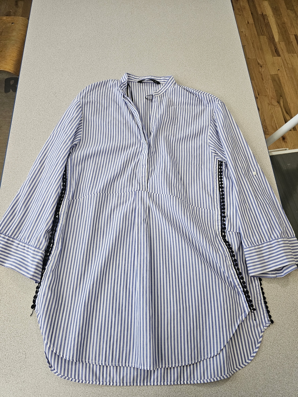 Zara Blue and White Striped Tunic with Black Trim